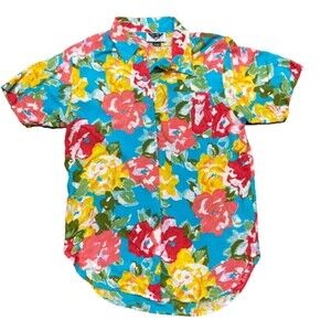 Bev Vintage Hawaiian Tropical Floral Multicolor Cotton Shirt Men's Size Medium